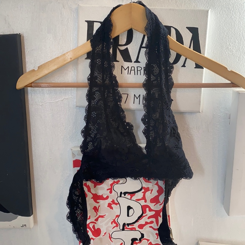 Black Free People Laced Halter Bralette